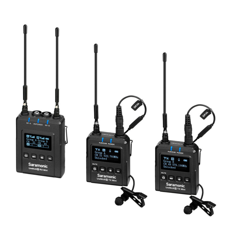 Saramonic UWMIC9SKIT2MINI Wireless UHF Lav Mic System / Dual CamMount Micro Receiver and Transmitters