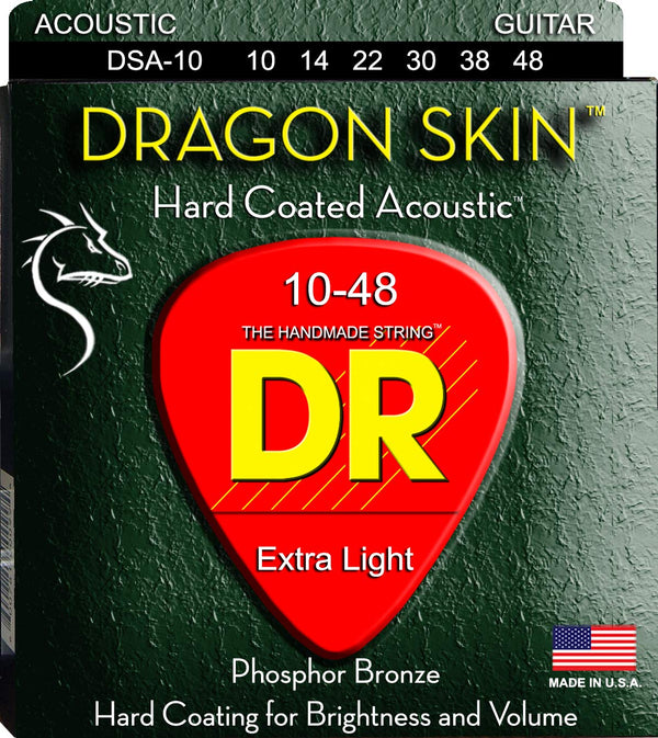 DR Handmade Strings Dragon Skin Coated Acoustic Guitar Strings, Extra Light (10-48)