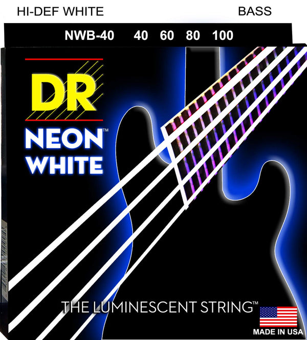 DR Handmade Strings Neon White K3 Coated Bass Strings, Light (40-100)