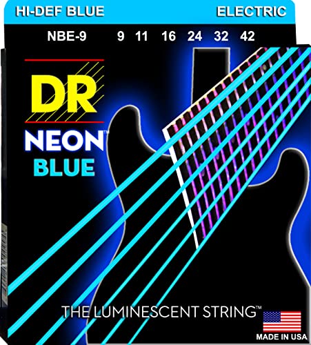 DR Handmade Strings Neon Blue Coated Electric Guitar Strings, Light (9-42)