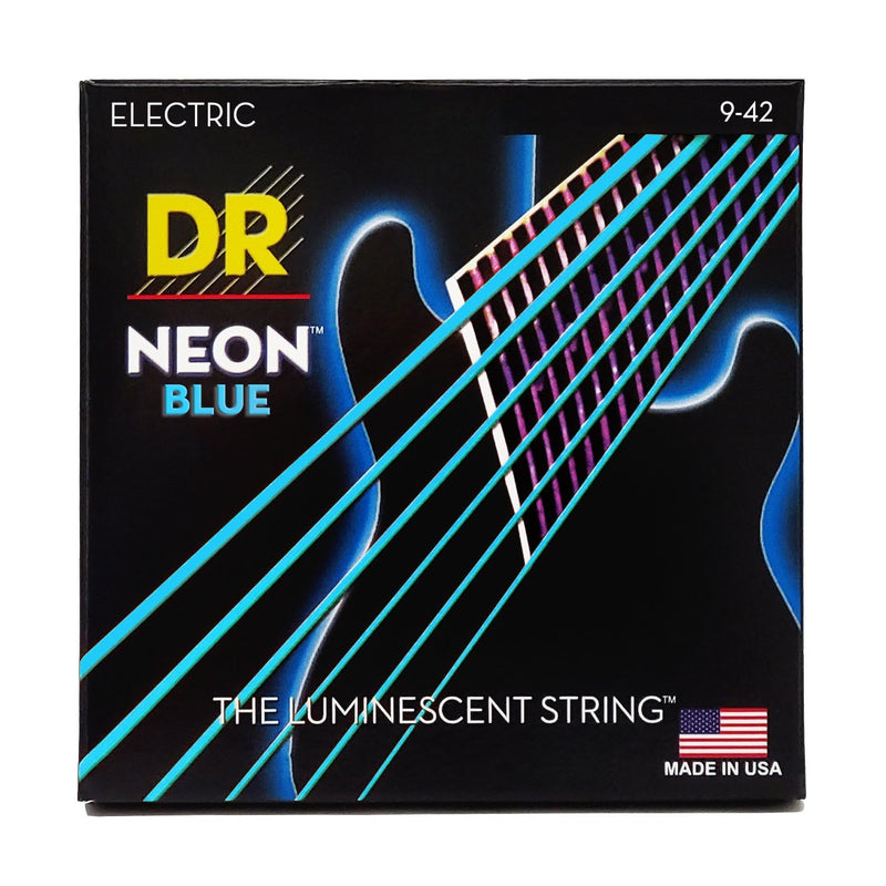 DR Handmade Strings Neon Blue Coated Electric Guitar Strings, Light (9-42)