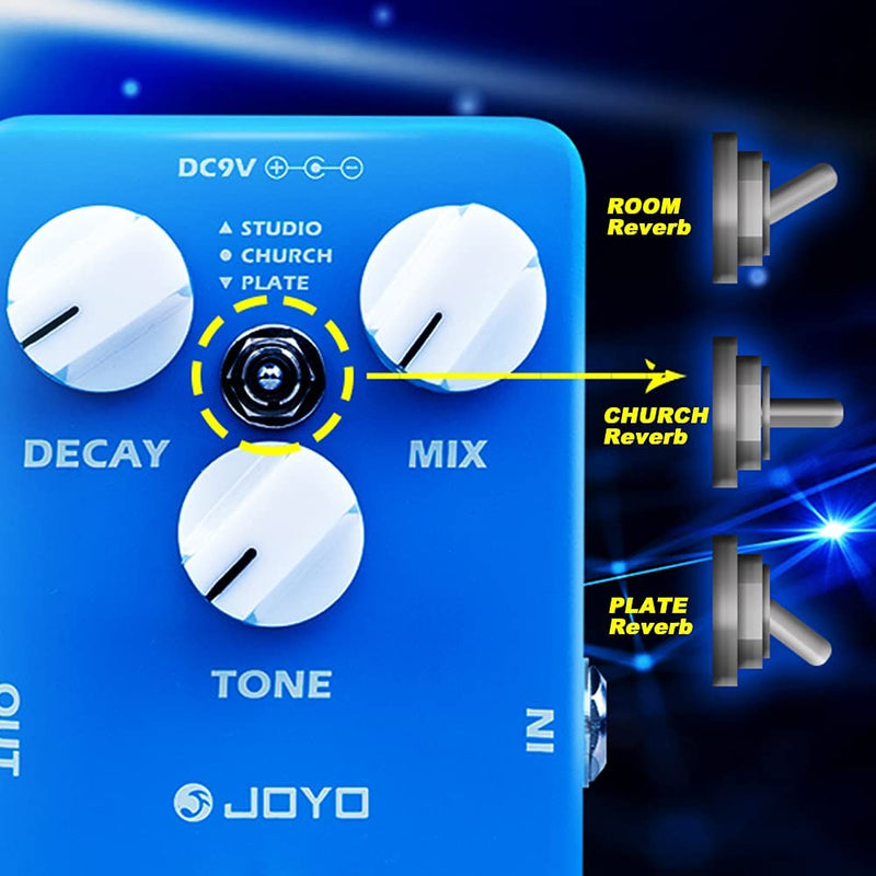 Joyo Technologies JF-20 Moist Reverb Effect Pedal Guitar Pedal with 3 Digital Reverb Effects