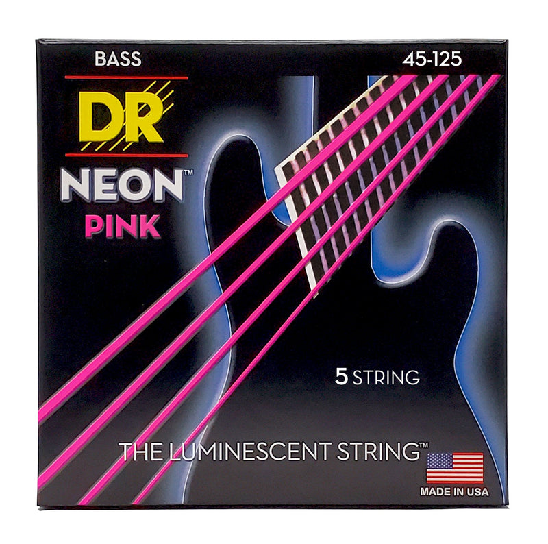 Neon Pink Coated 5-String Bass Strings, Medium (45-125)