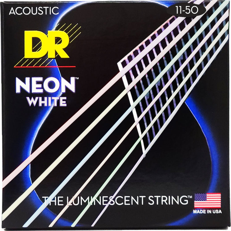 Neon White Coated Acoustic Guitar Strings, Custom Light (11-50)