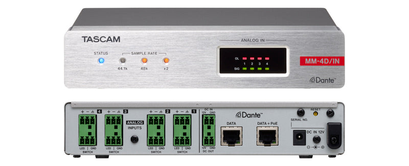 Tascam MM-4DIN-E 4 Mic Line Input Dante Converter W DSP Euroblock