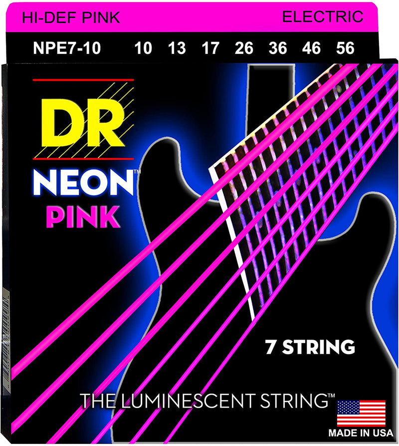 DR Handmade Strings Neon Pink K3 Coated Nickel Plated 7-String Electric Guitar Strings, Medium (10-56)